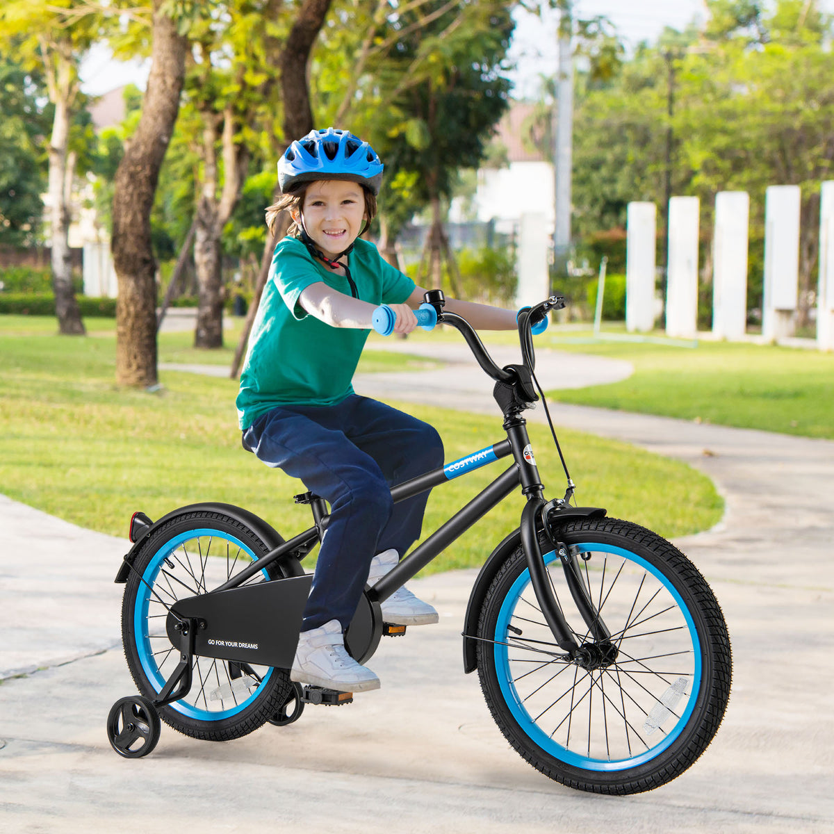 Kids Bike with Training Wheels and Adjustable Handlebar and Seat-Kids Bike-DECOROLALA