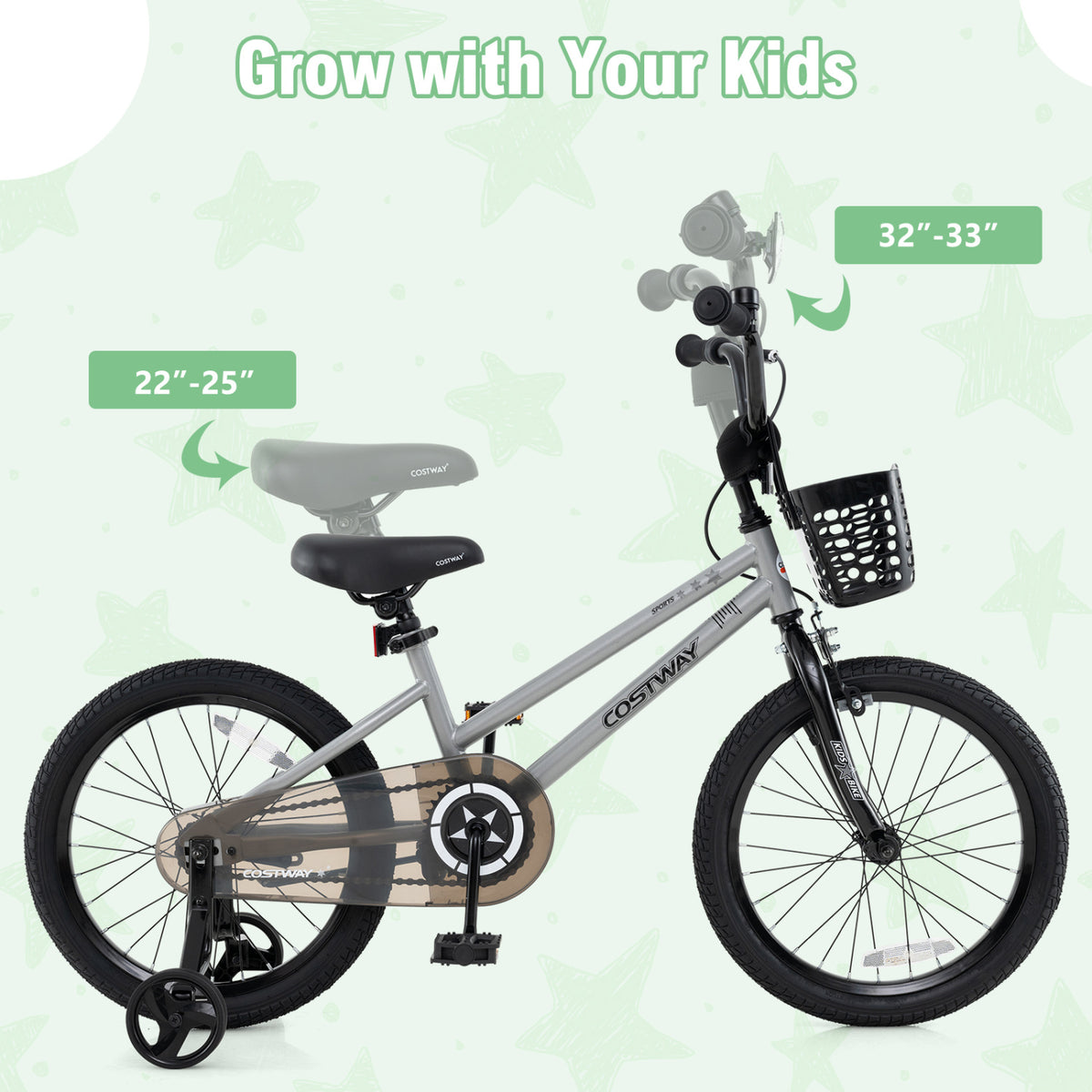 Kids Bike with Training Wheels and Basket - 12" Adjustable for 3-4 Years-Kids Bike-DECOROLALA