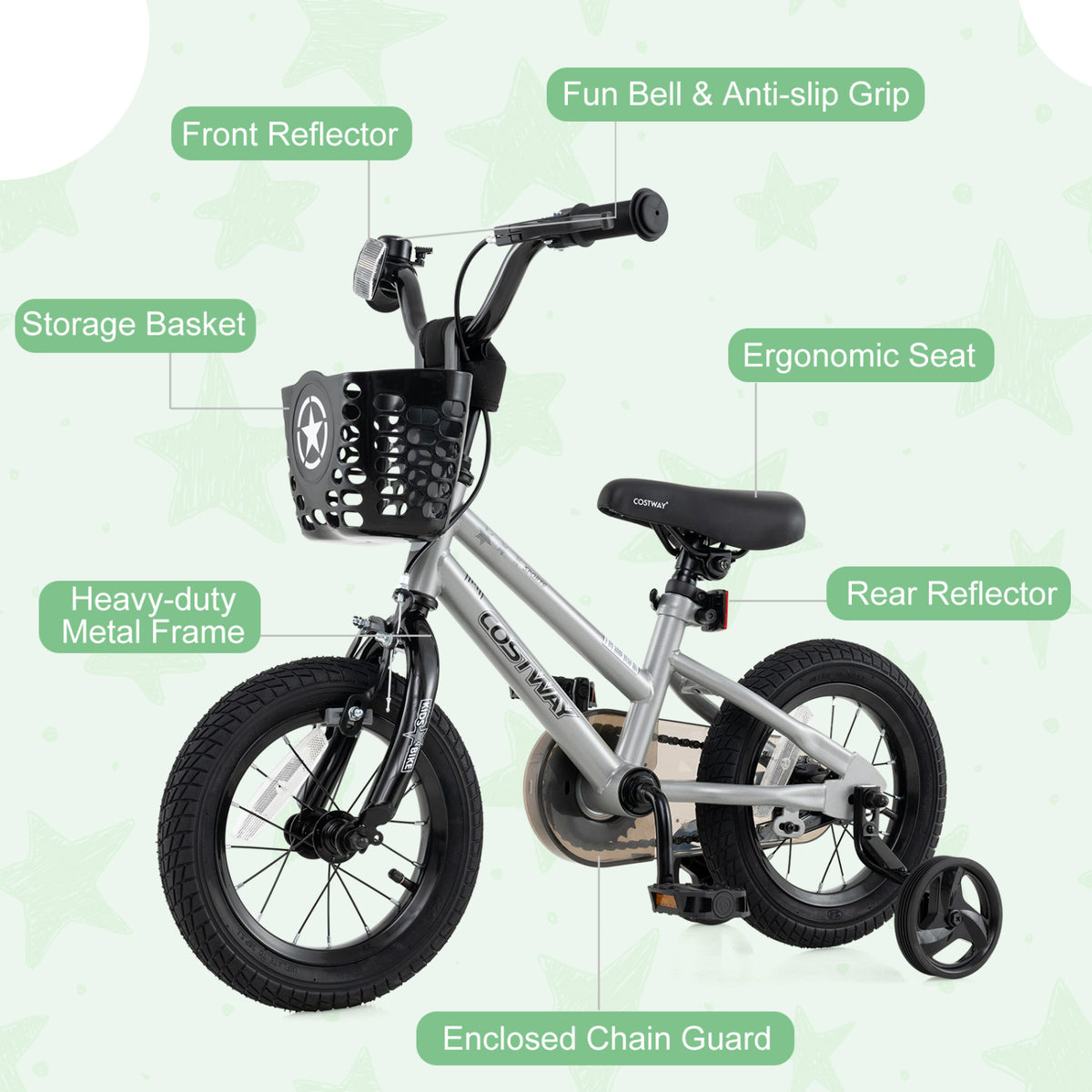 Kids Bike with Training Wheels and Basket - 12" Adjustable for 3-4 Years-Kids Bike-DECOROLALA
