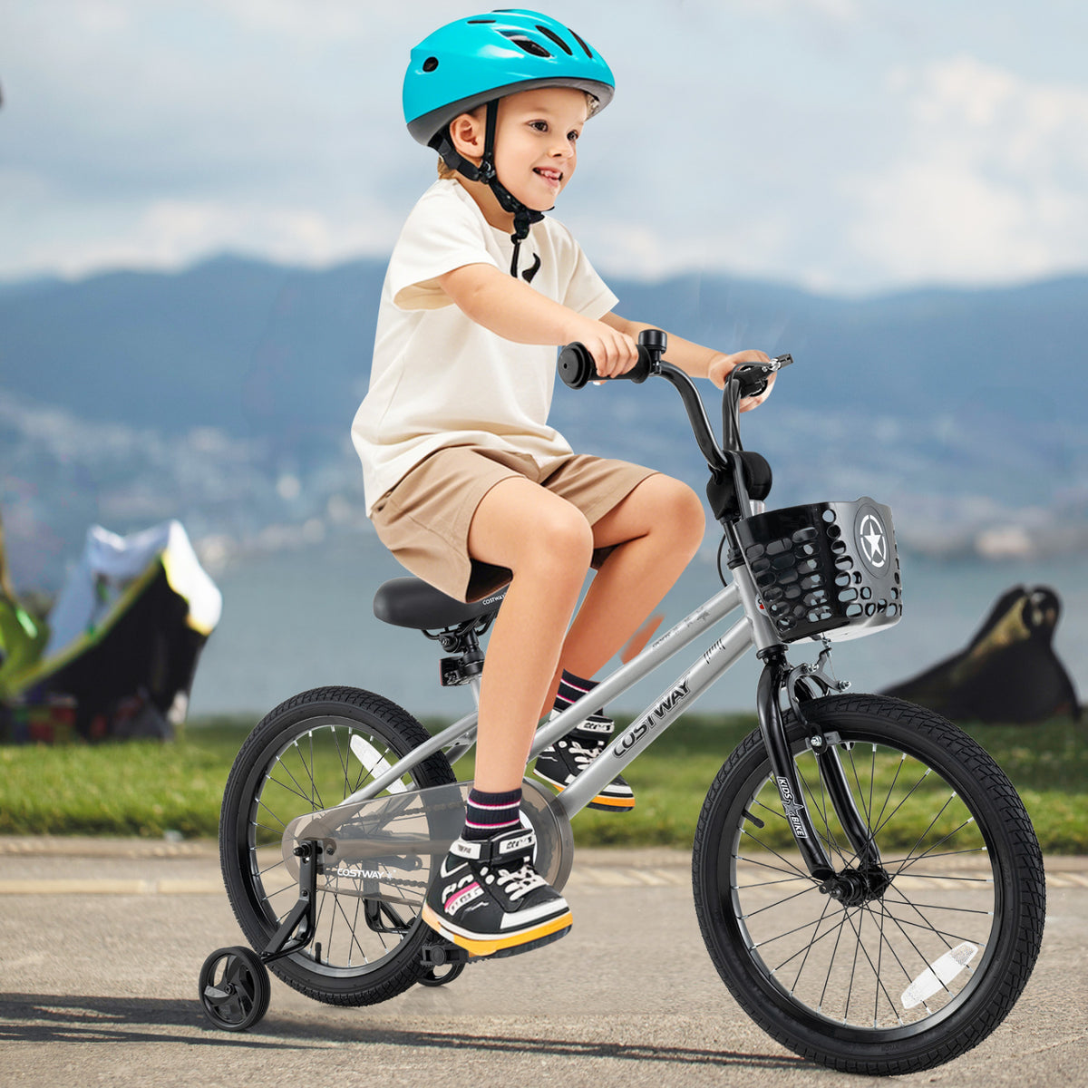 Kids Bike with Training Wheels and Basket - 12" Adjustable for 3-4 Years-Kids Bike-DECOROLALA