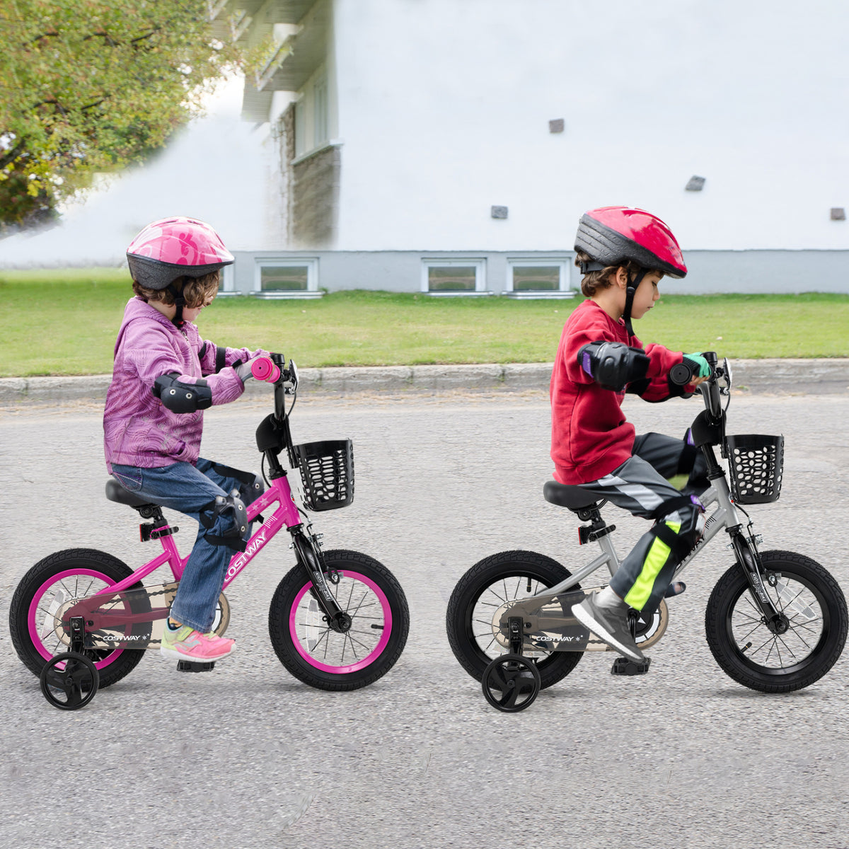 Kids Bike with Training Wheels and Basket - 12" Adjustable for 3-4 Years-Kids Bike-DECOROLALA