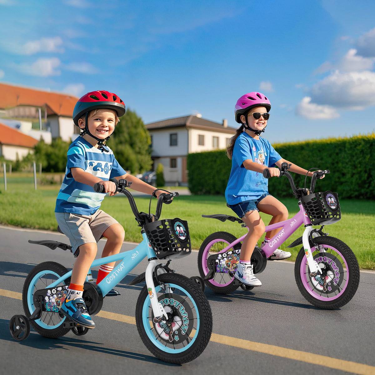 Kids Bike with Training Wheels and Basket - 16"/18" Adjustable-Kids Bike-DECOROLALA