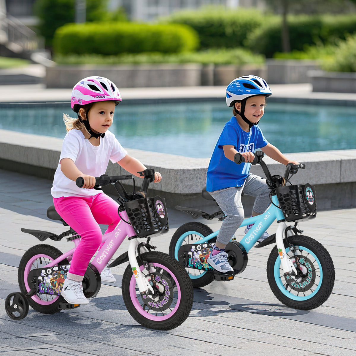 Kids Bike with Training Wheels and Basket - 16"/18" Adjustable-Kids Bike-DECOROLALA