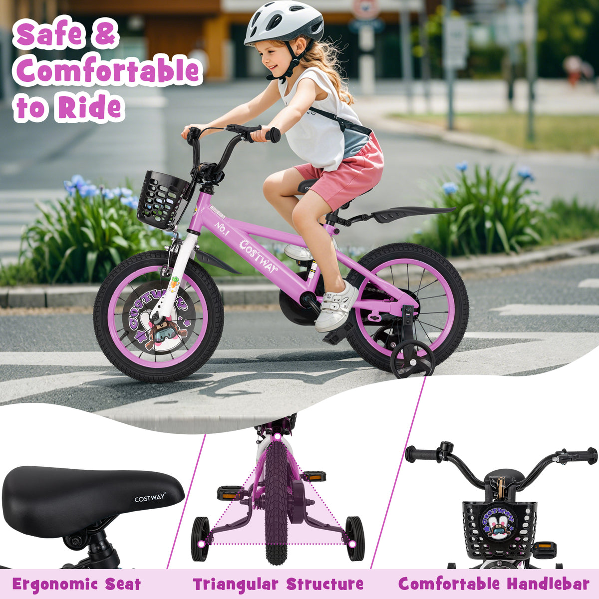 Kids Bike with Training Wheels and Basket - 16"/18" Adjustable-Kids Bike-DECOROLALA