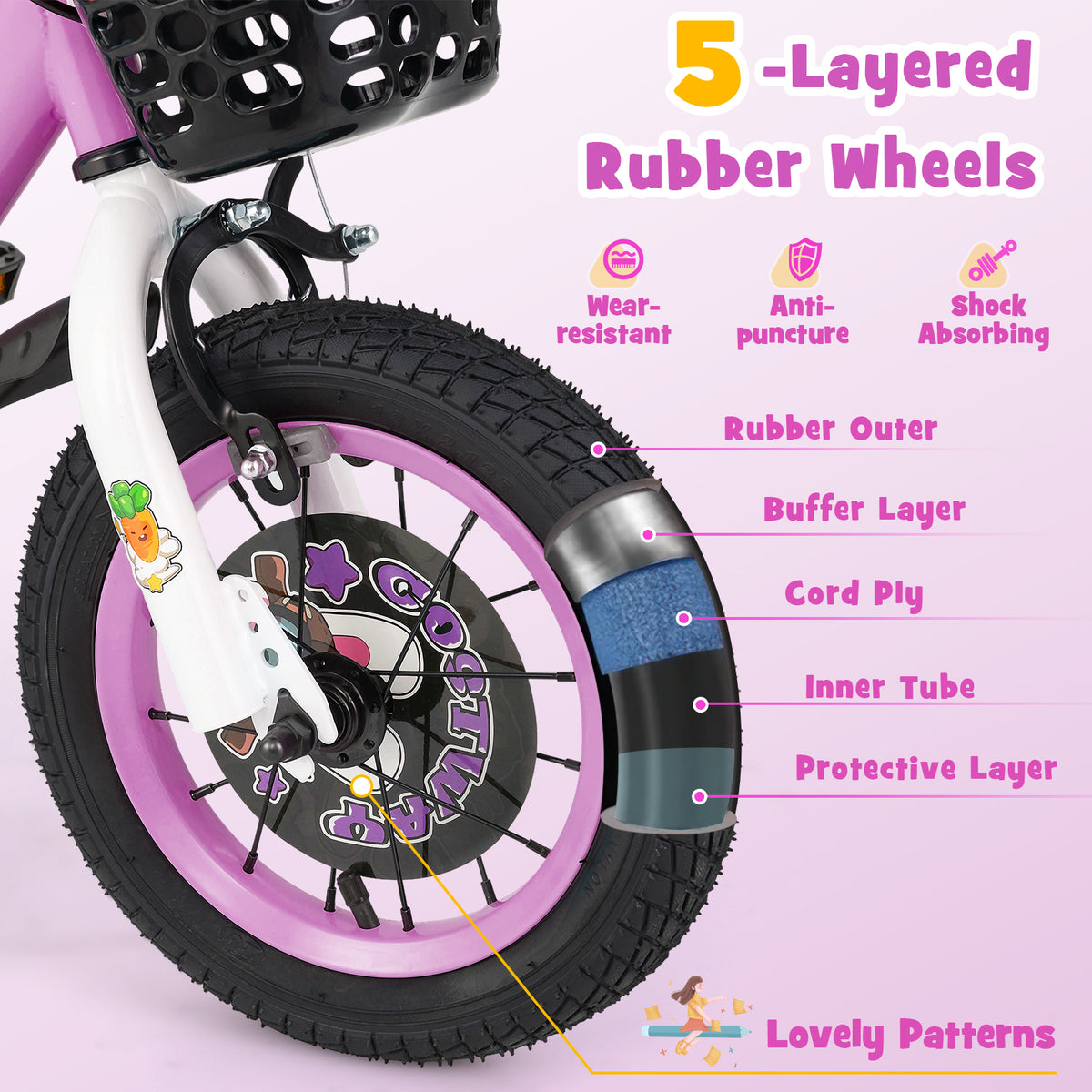 Kids Bike with Training Wheels and Basket - 16"/18" Adjustable-Kids Bike-DECOROLALA