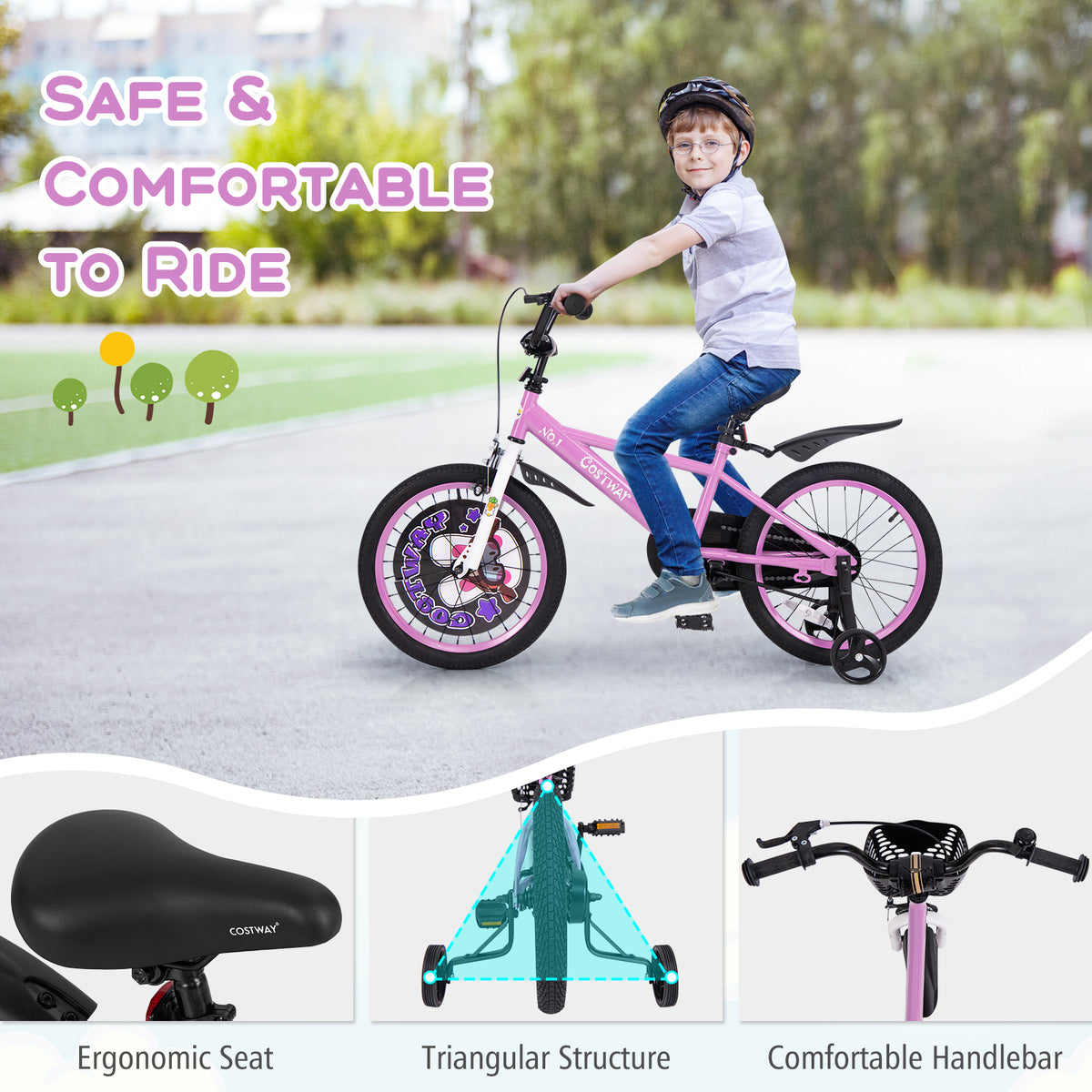 Kids Bike with Training Wheels and Basket - 16"/18" Adjustable-Kids Bike-DECOROLALA