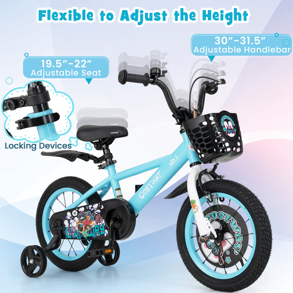Kids Bike with Training Wheels and Basket - 16"/18" Adjustable-Kids Bike-DECOROLALA