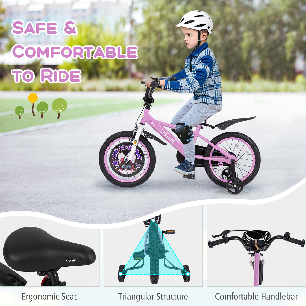 Kids Bike with Training Wheels and Basket - 16"/18" Adjustable-Kids Bike-DECOROLALA