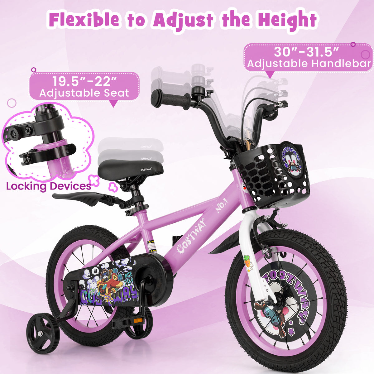 Kids Bike with Training Wheels and Basket - 16"/18" Adjustable-Kids Bike-DECOROLALA