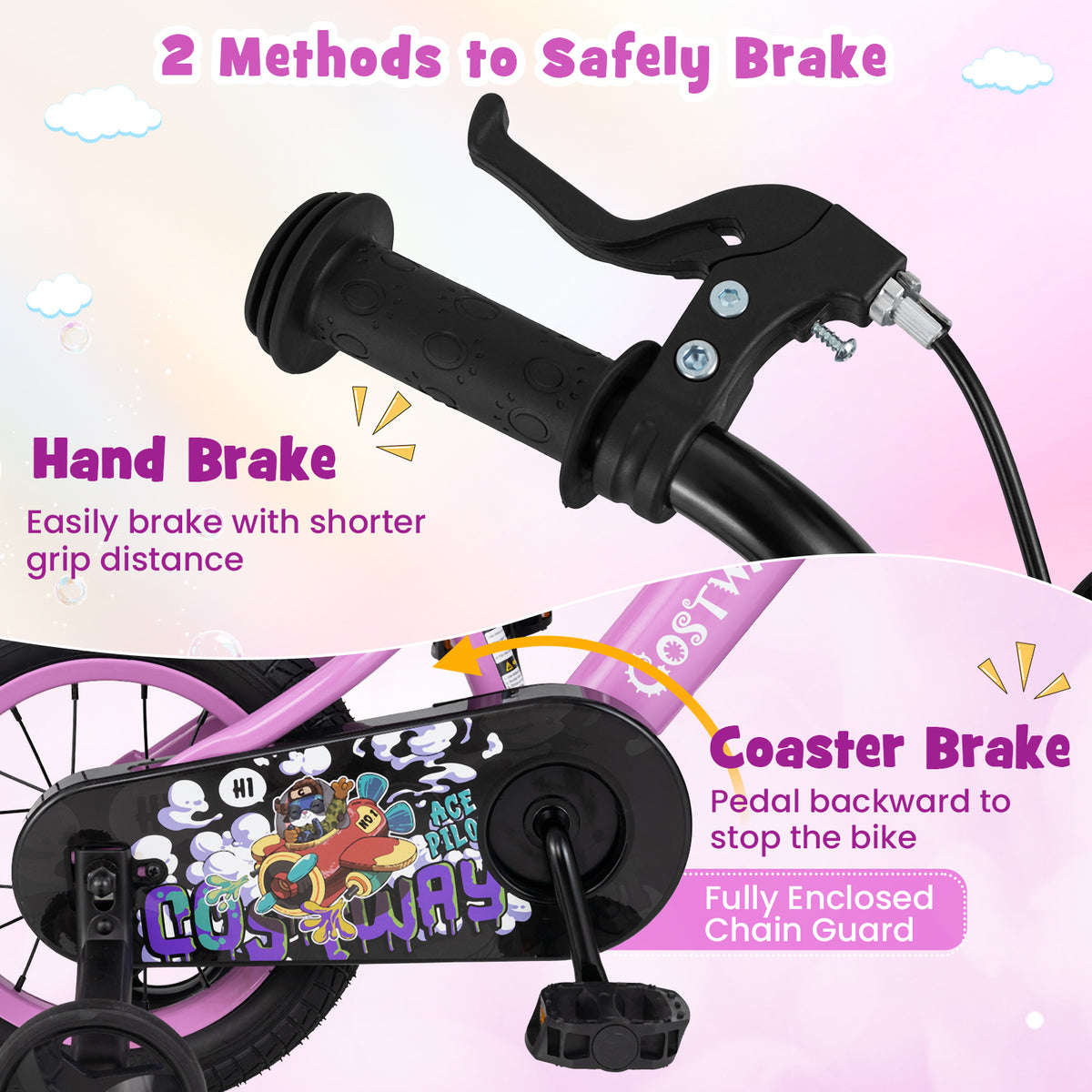 Kids Bike with Training Wheels and Basket - 16"/18" Adjustable-Kids Bike-DECOROLALA