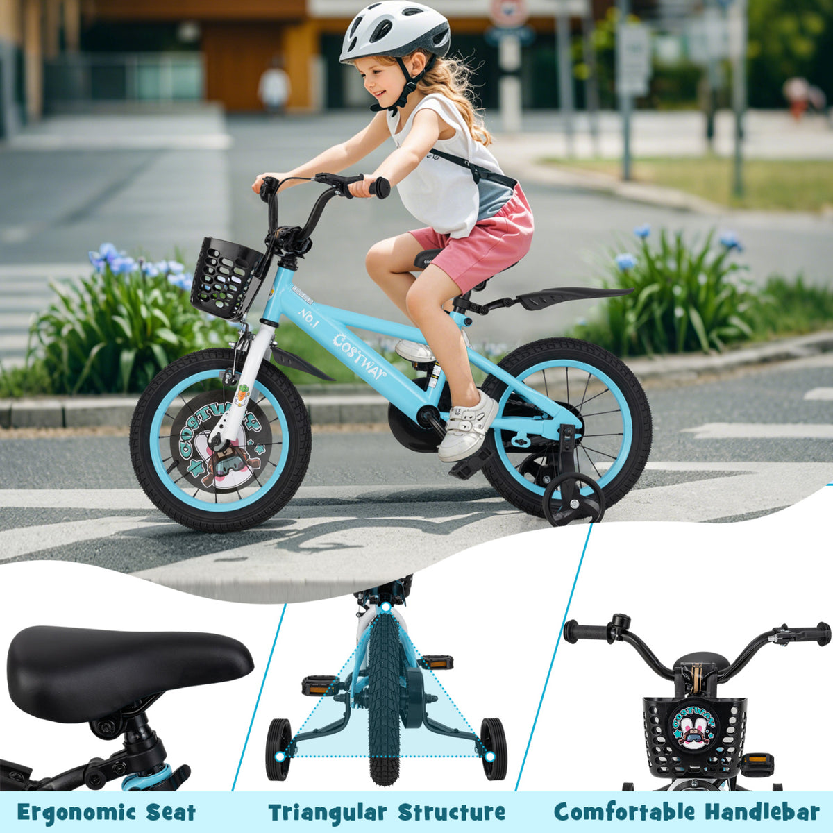 Kids Bike with Training Wheels and Basket - 16"/18" Adjustable-Kids Bike-DECOROLALA