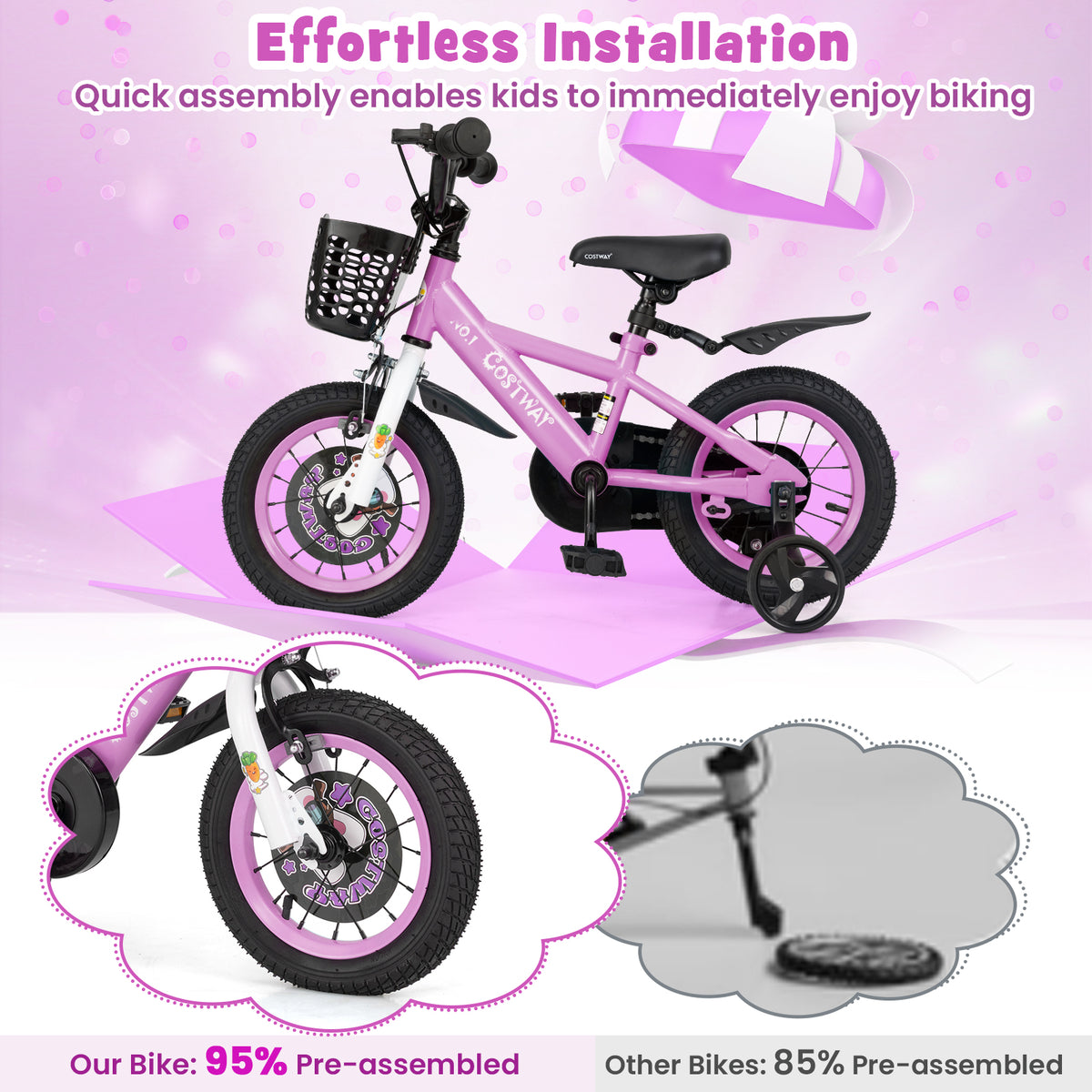 Kids Bike with Training Wheels and Basket - 16"/18" Adjustable-Kids Bike-DECOROLALA