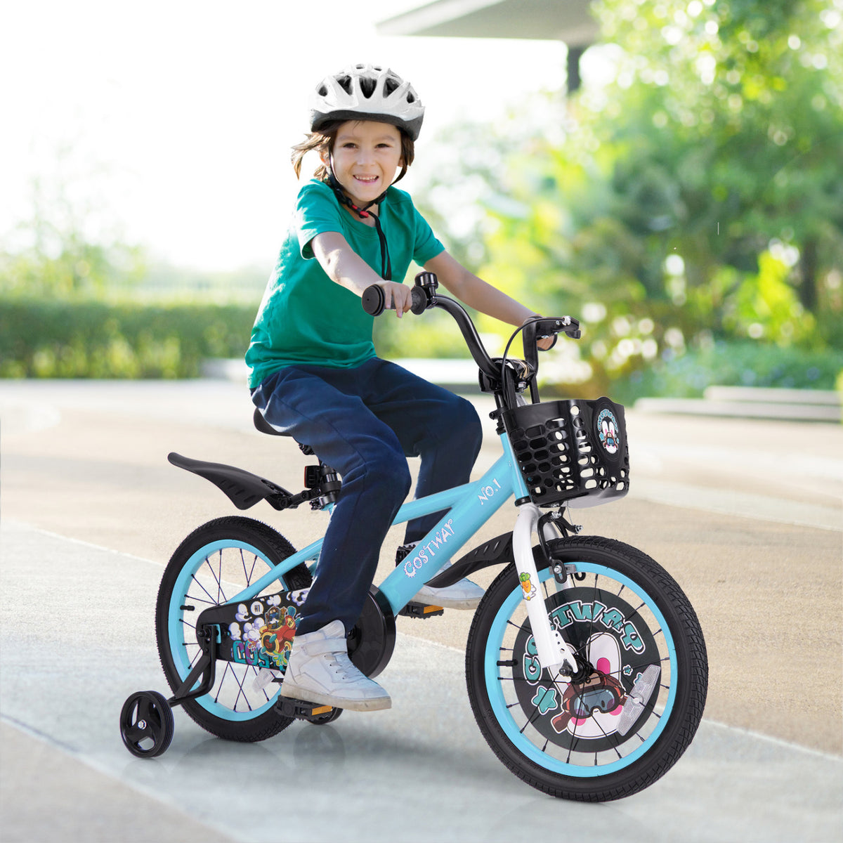 Kids Bike with Training Wheels and Basket - 16"/18" Adjustable-Kids Bike-DECOROLALA