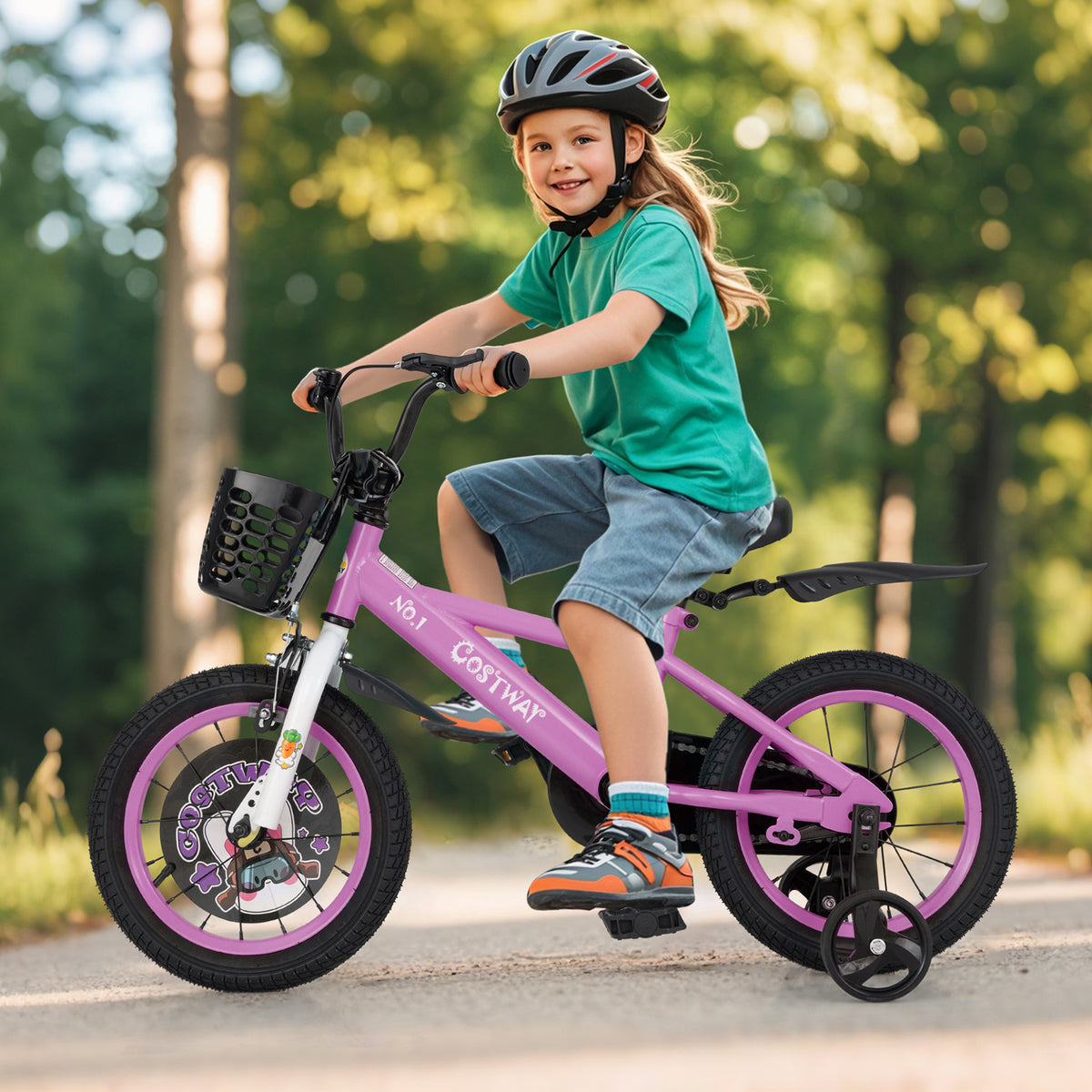Kids Bike with Training Wheels and Basket - 16"/18" Adjustable-Kids Bike-DECOROLALA