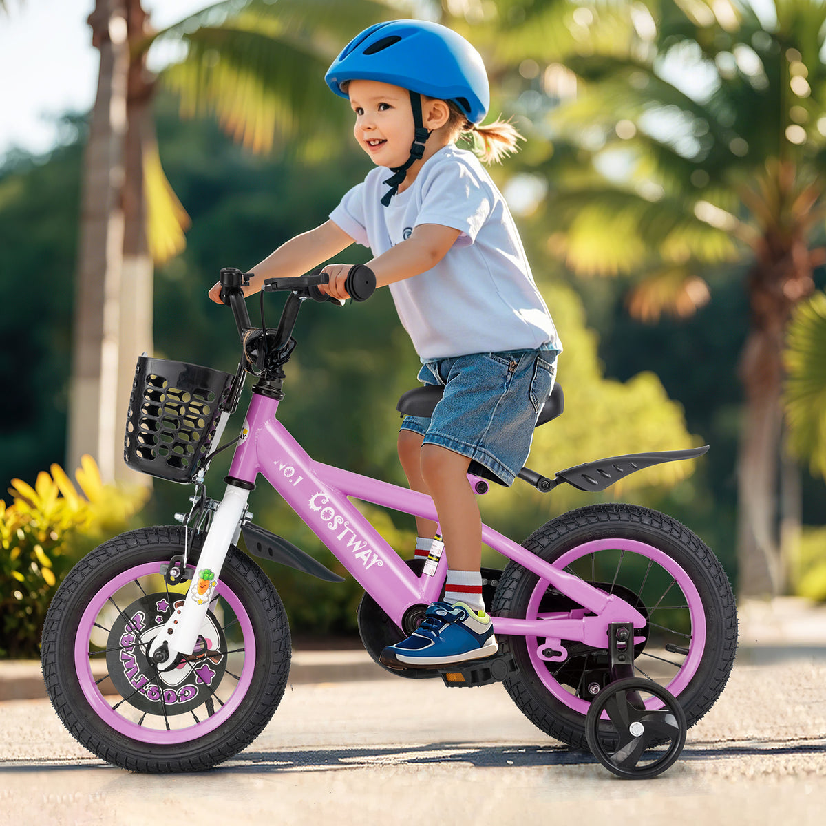 Kids Bike with Training Wheels and Basket - 16"/18" Adjustable-Kids Bike-DECOROLALA