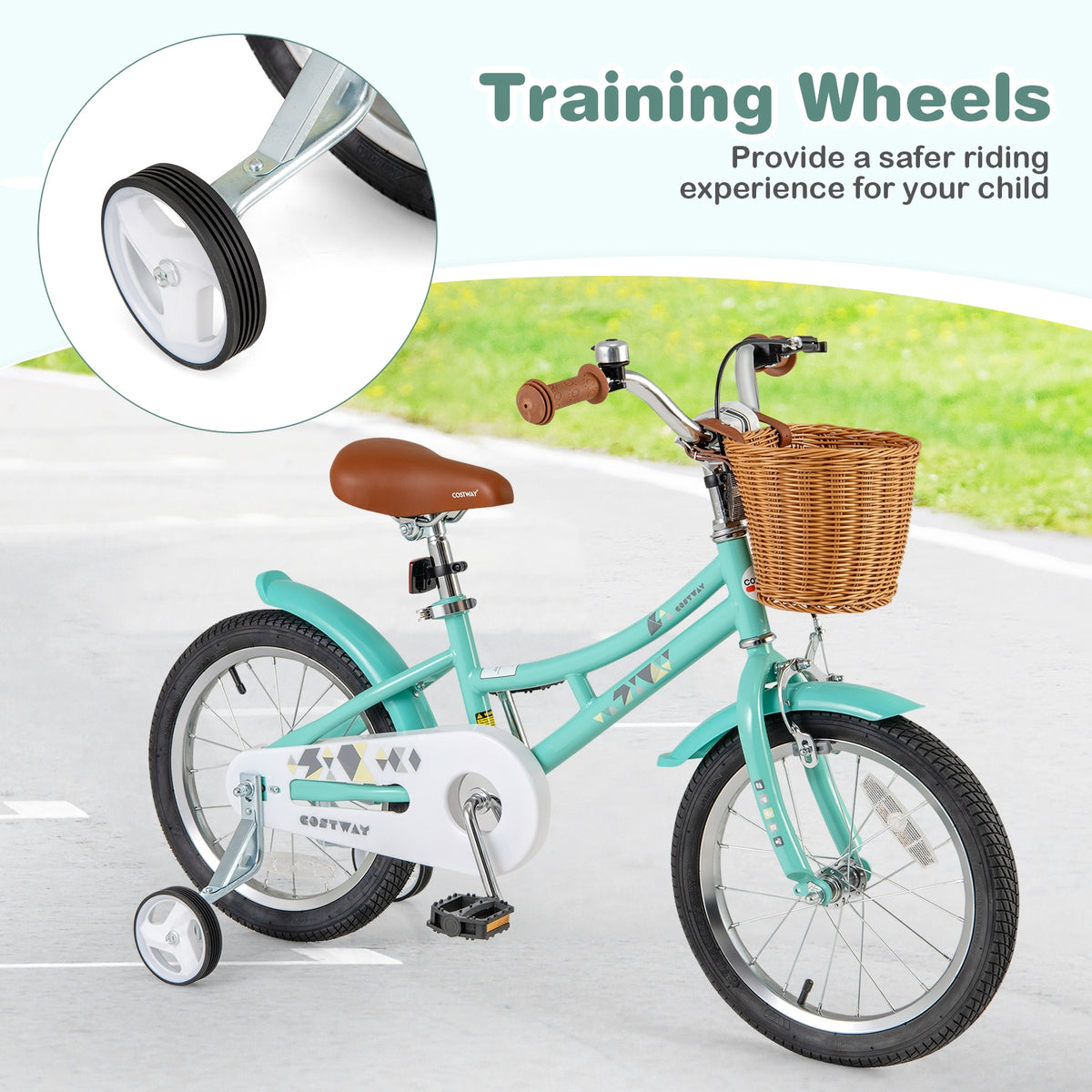 Kids Bike with Training Wheels and Basket - 16"/18" Carbon Steel-Kids Bike-DECOROLALA