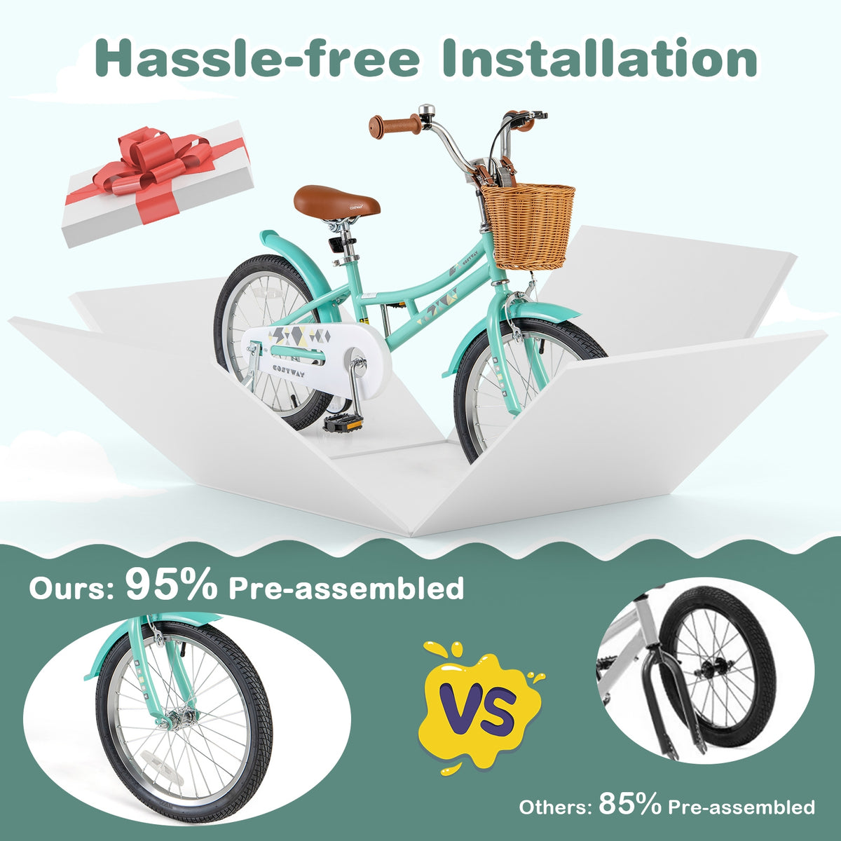 Kids Bike with Training Wheels and Basket - 16"/18" Carbon Steel-Kids Bike-DECOROLALA