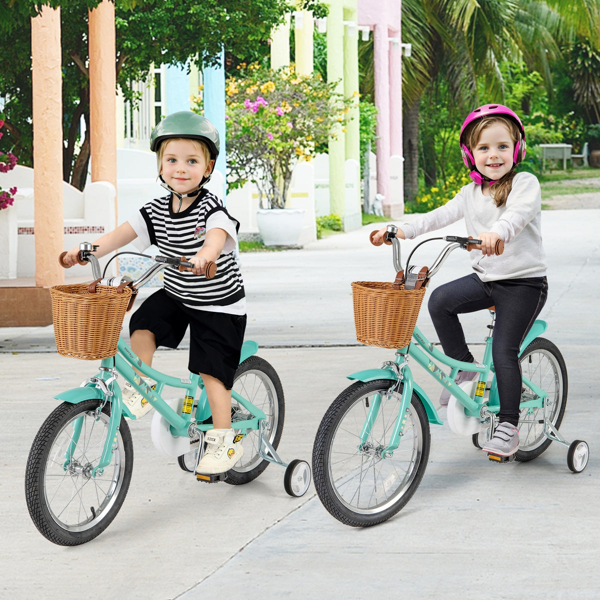 Kids Bike with Training Wheels and Basket - 16"/18" Carbon Steel-Kids Bike-DECOROLALA
