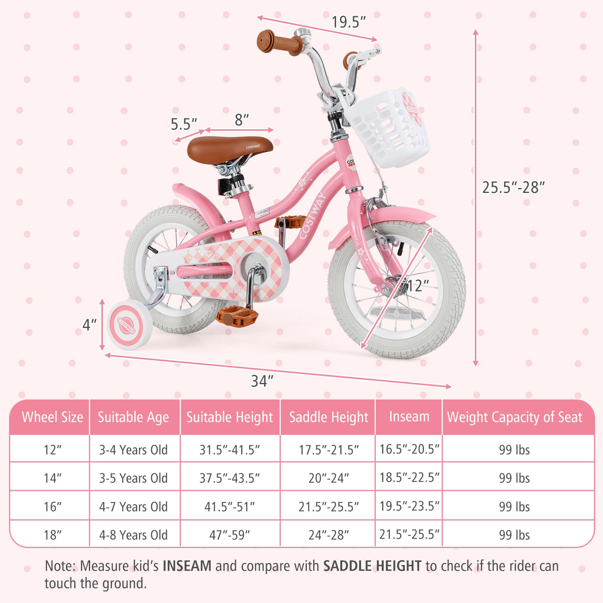 Kids Bike with Training Wheels and Basket, 4-8 Years Old-Kids Bike-DECOROLALA