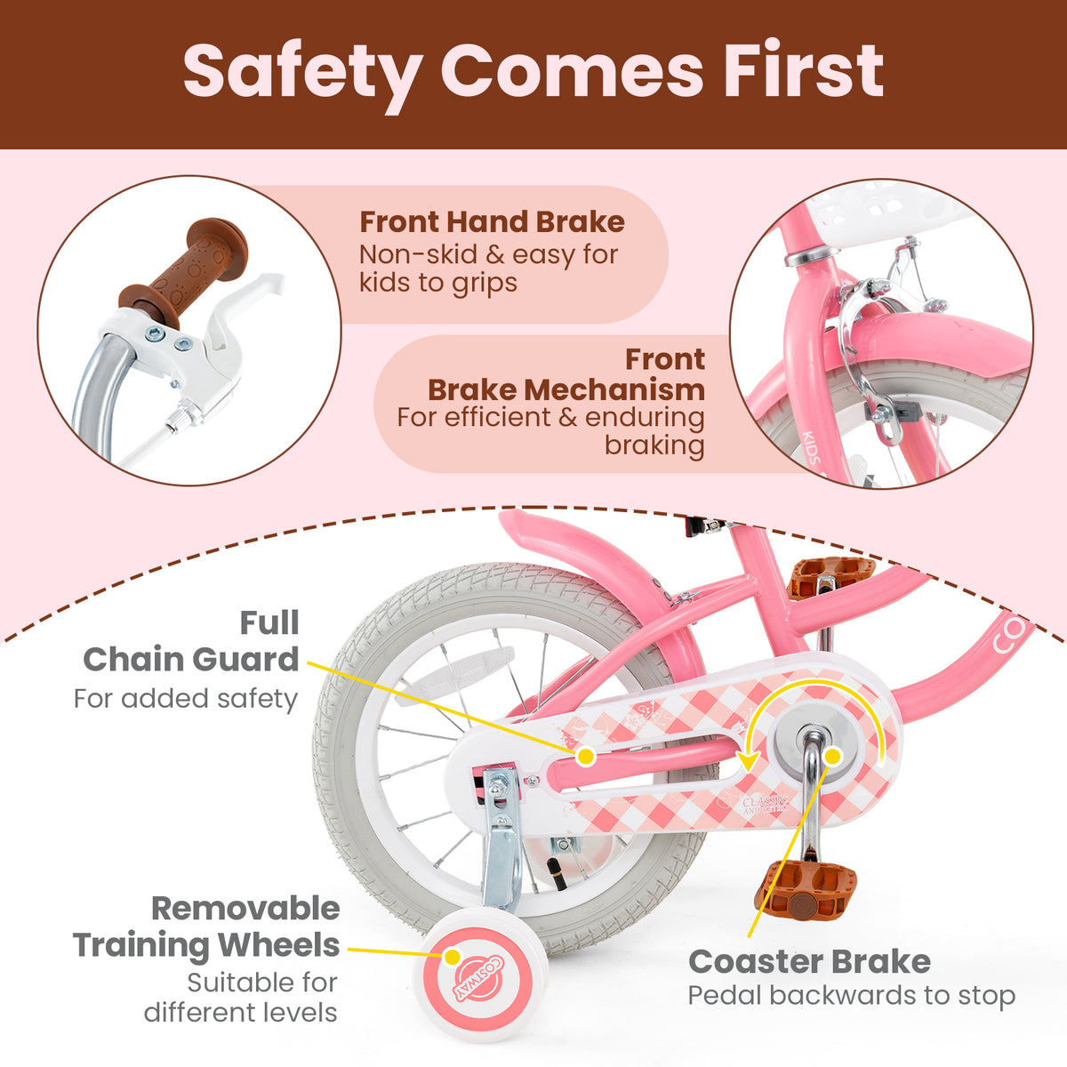 Kids Bike with Training Wheels and Basket, 4-8 Years Old-Kids Bike-DECOROLALA