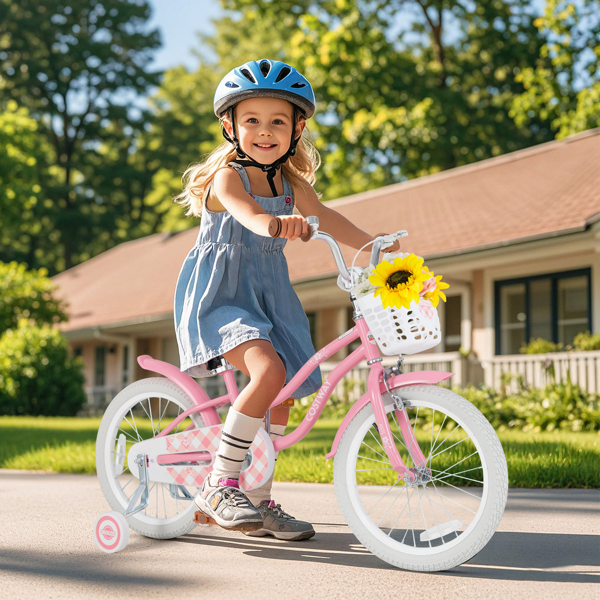 Kids Bike with Training Wheels and Basket, 4-8 Years Old-Kids Bike-DECOROLALA