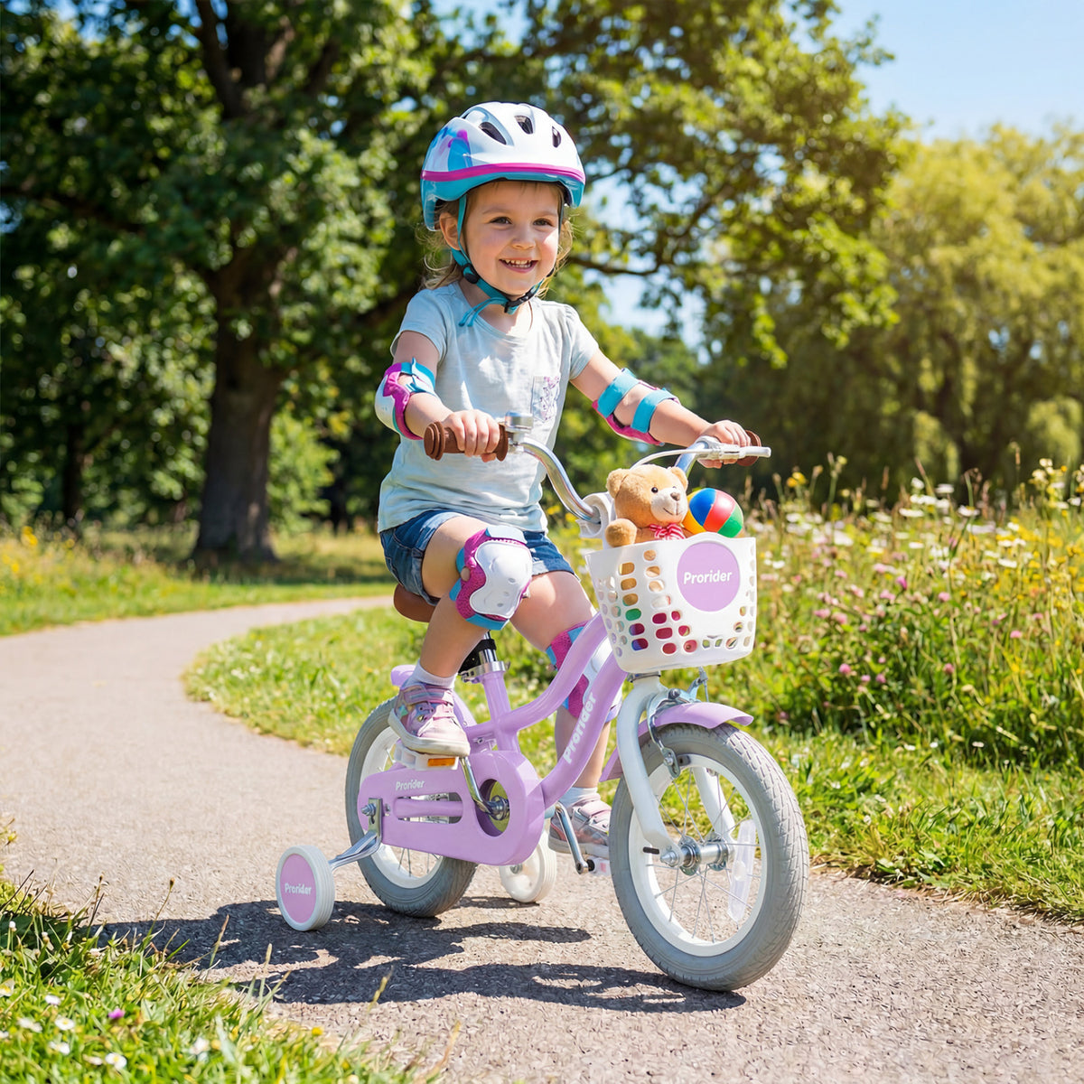 Kids' Bike with Training Wheels and Basket - Carbon Steel Frame-Kids Bike-DECOROLALA