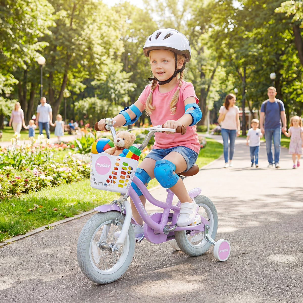 Kids' Bike with Training Wheels and Basket - Carbon Steel Frame-Kids Bike-DECOROLALA