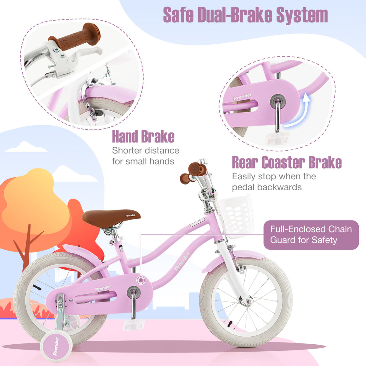 Kids' Bike with Training Wheels and Basket - Carbon Steel Frame-Kids Bike-DECOROLALA