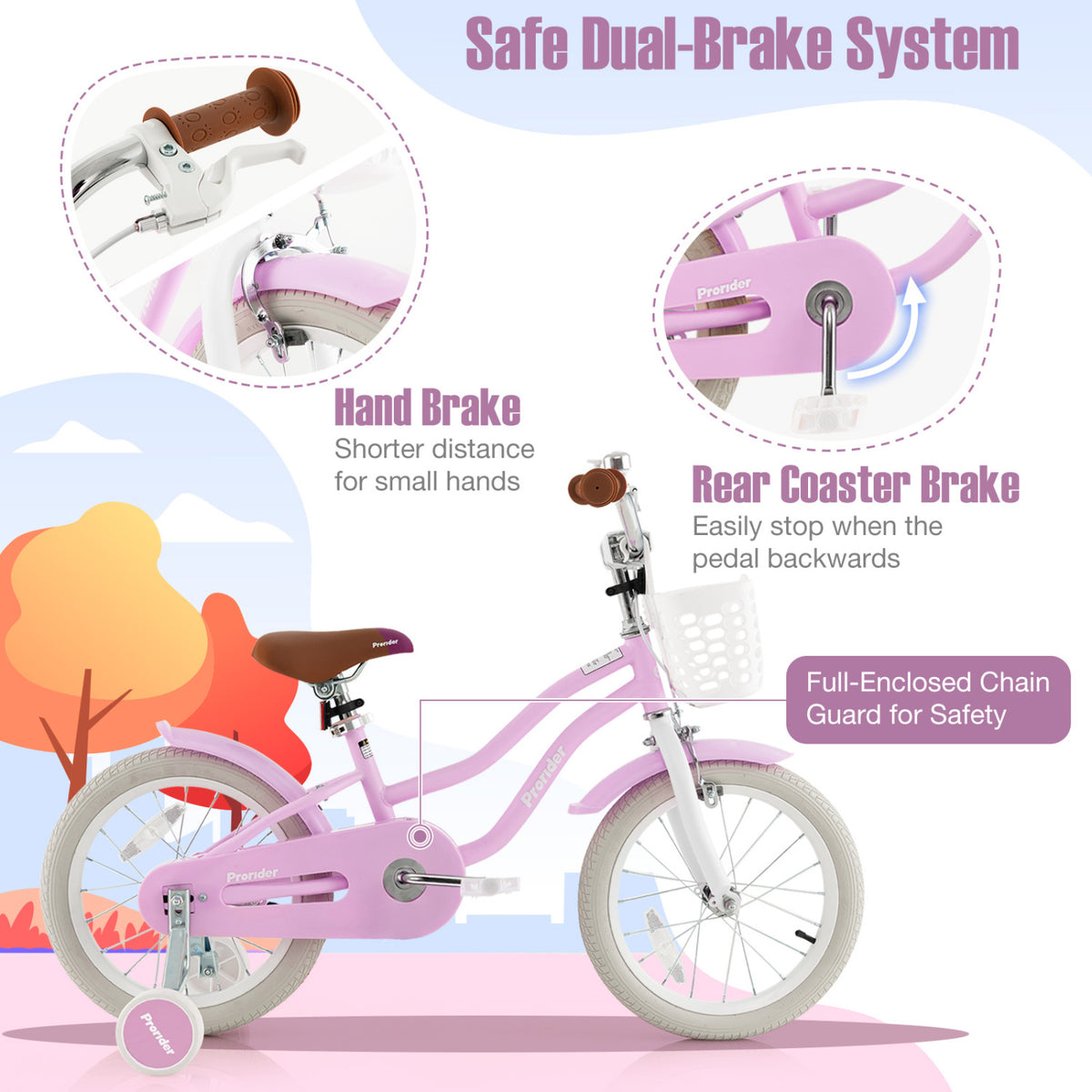 Kids' Bike with Training Wheels and Basket - Carbon Steel Frame-Kids Bike-DECOROLALA