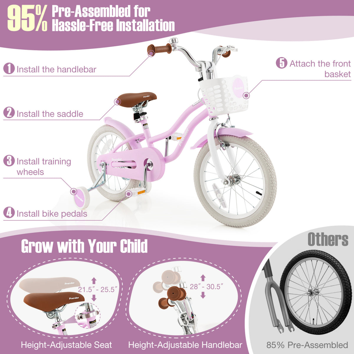 Kids' Bike with Training Wheels and Basket - Carbon Steel Frame-Kids Bike-DECOROLALA