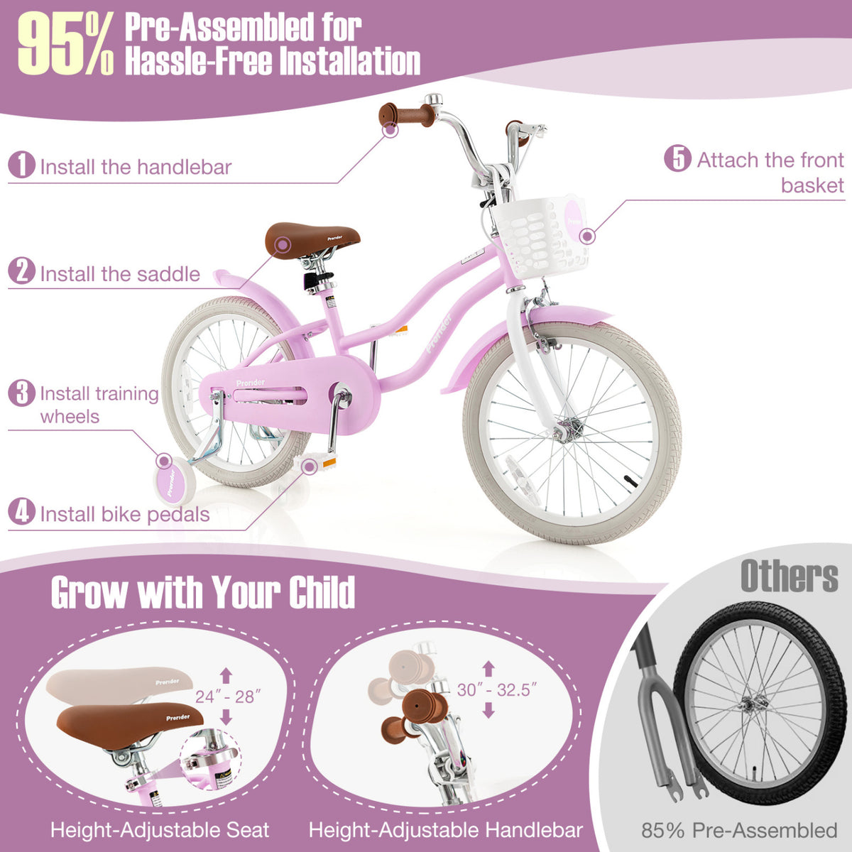 Kids' Bike with Training Wheels and Basket - Carbon Steel Frame-Kids Bike-DECOROLALA