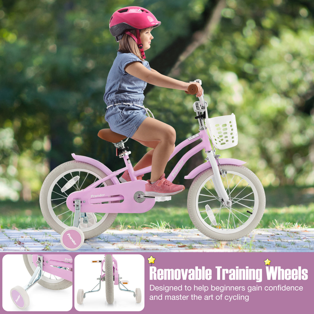 Kids' Bike with Training Wheels and Basket - Carbon Steel Frame-Kids Bike-DECOROLALA