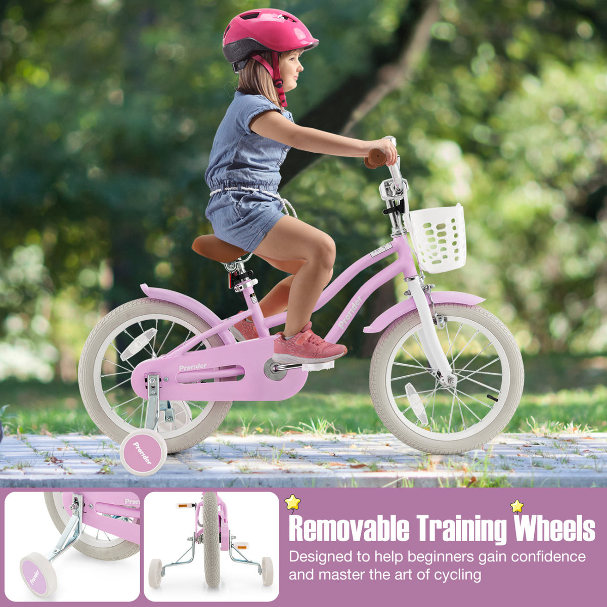 Kids' Bike with Training Wheels and Basket - Carbon Steel Frame-Kids Bike-DECOROLALA