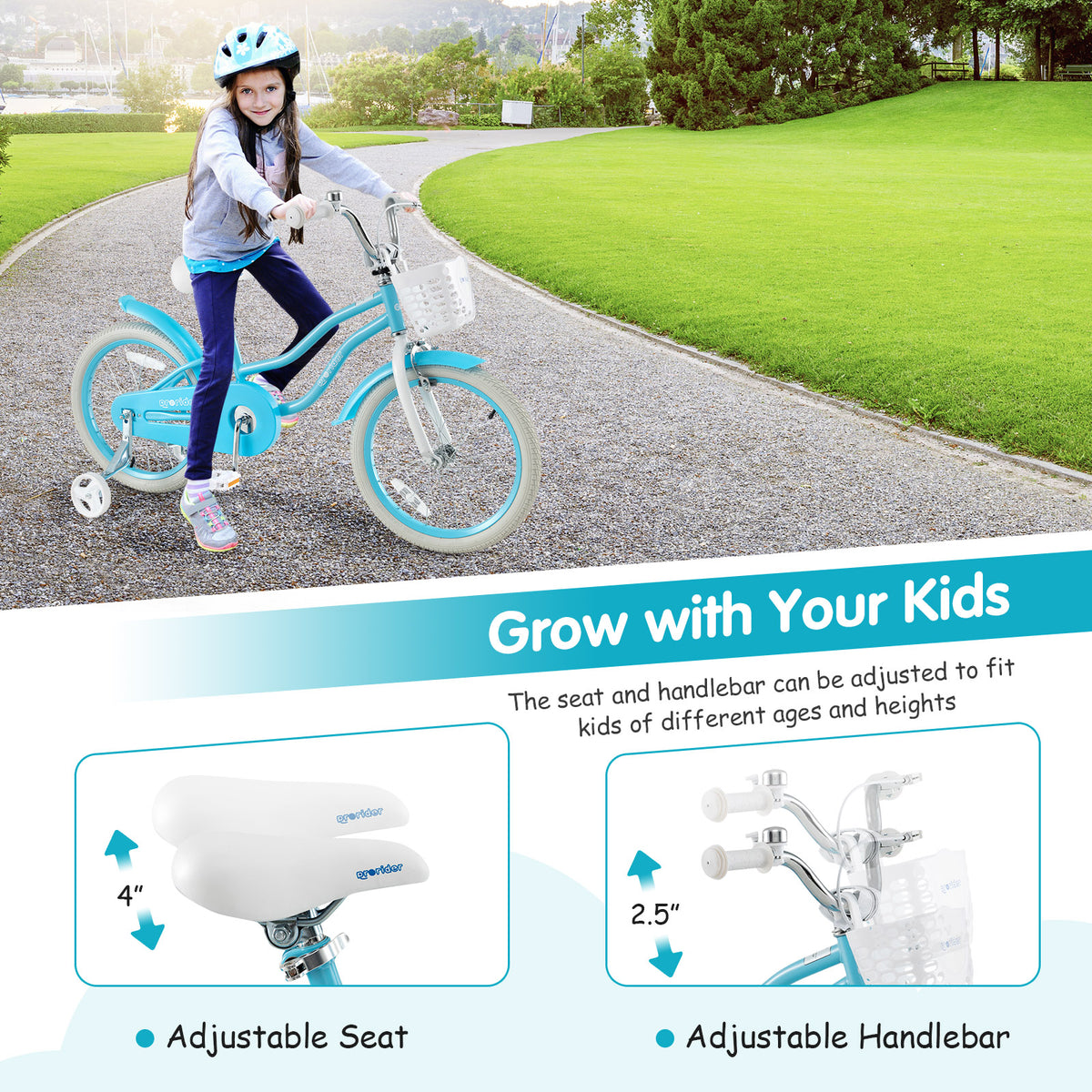 Kids Bike with Training Wheels and Dual Brakes - Adjustable Seat-Kids Bike-DECOROLALA