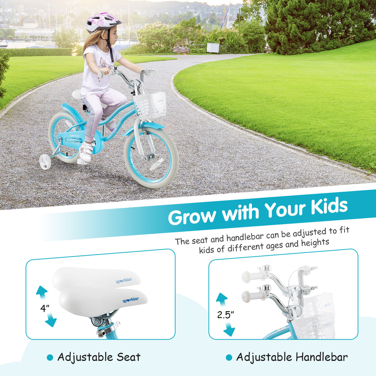 Kids Bike with Training Wheels and Dual Brakes - Adjustable Seat-Kids Bike-DECOROLALA