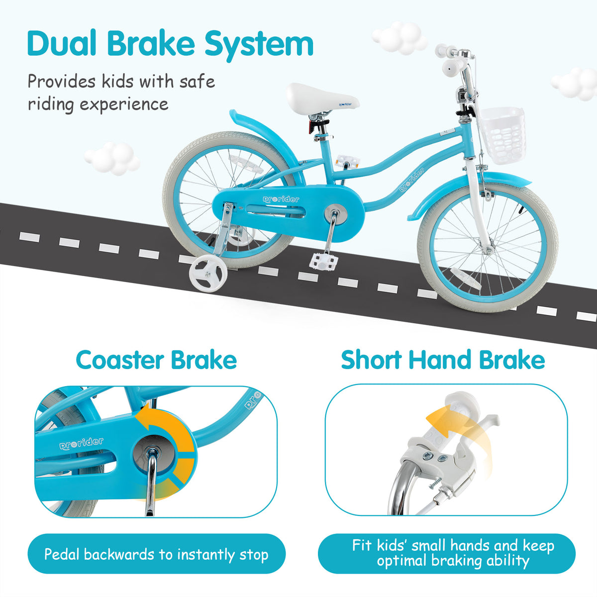 Kids Bike with Training Wheels and Dual Brakes - Adjustable Seat-Kids Bike-DECOROLALA