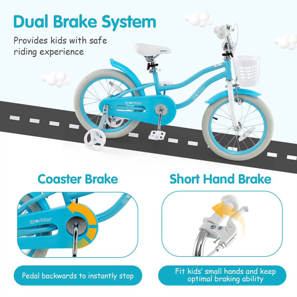 Kids Bike with Training Wheels and Dual Brakes - Adjustable Seat-Kids Bike-DECOROLALA