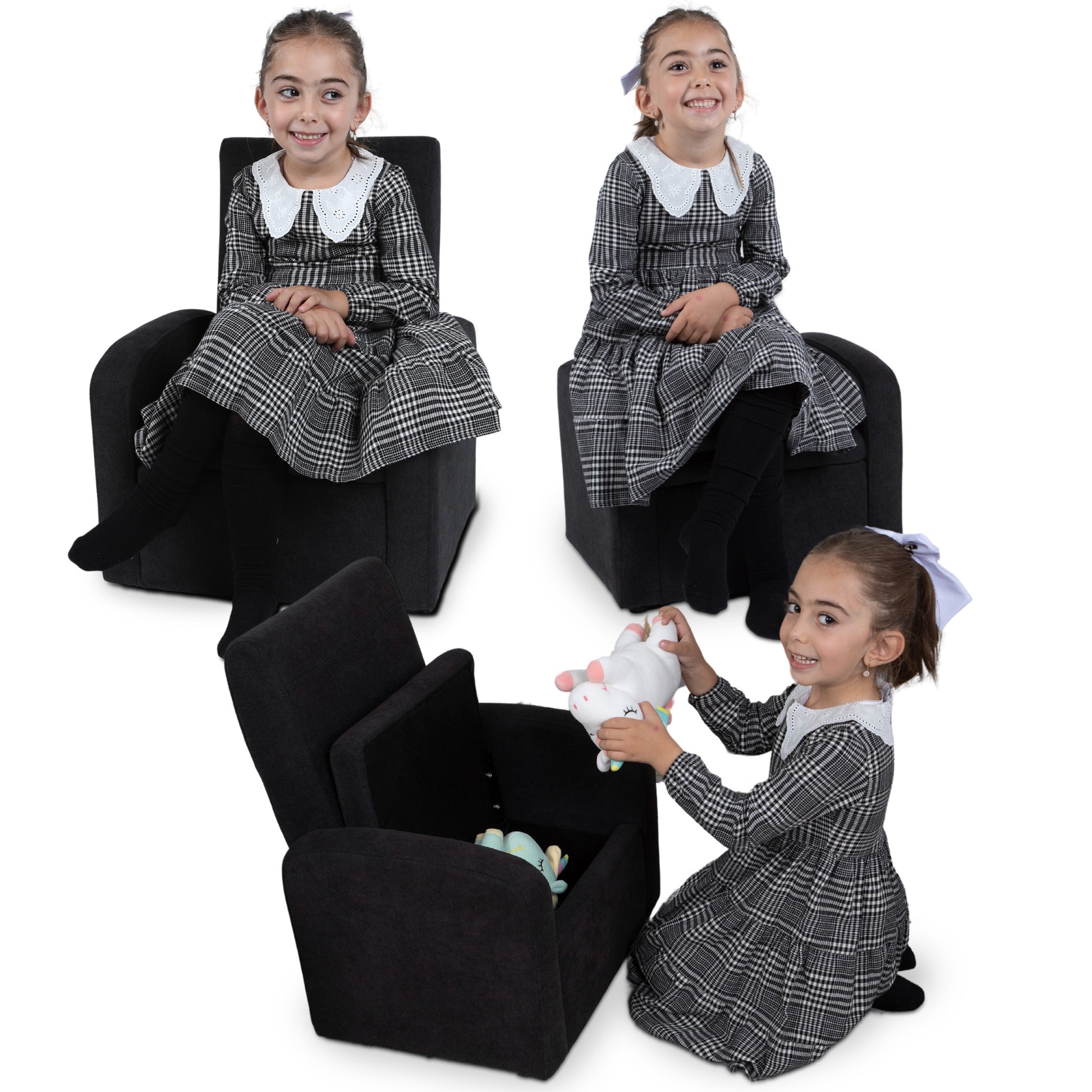 Kids Black Comfy Upholstered Recliner Chair with Storage-Baby Furniture-DECOROLALA