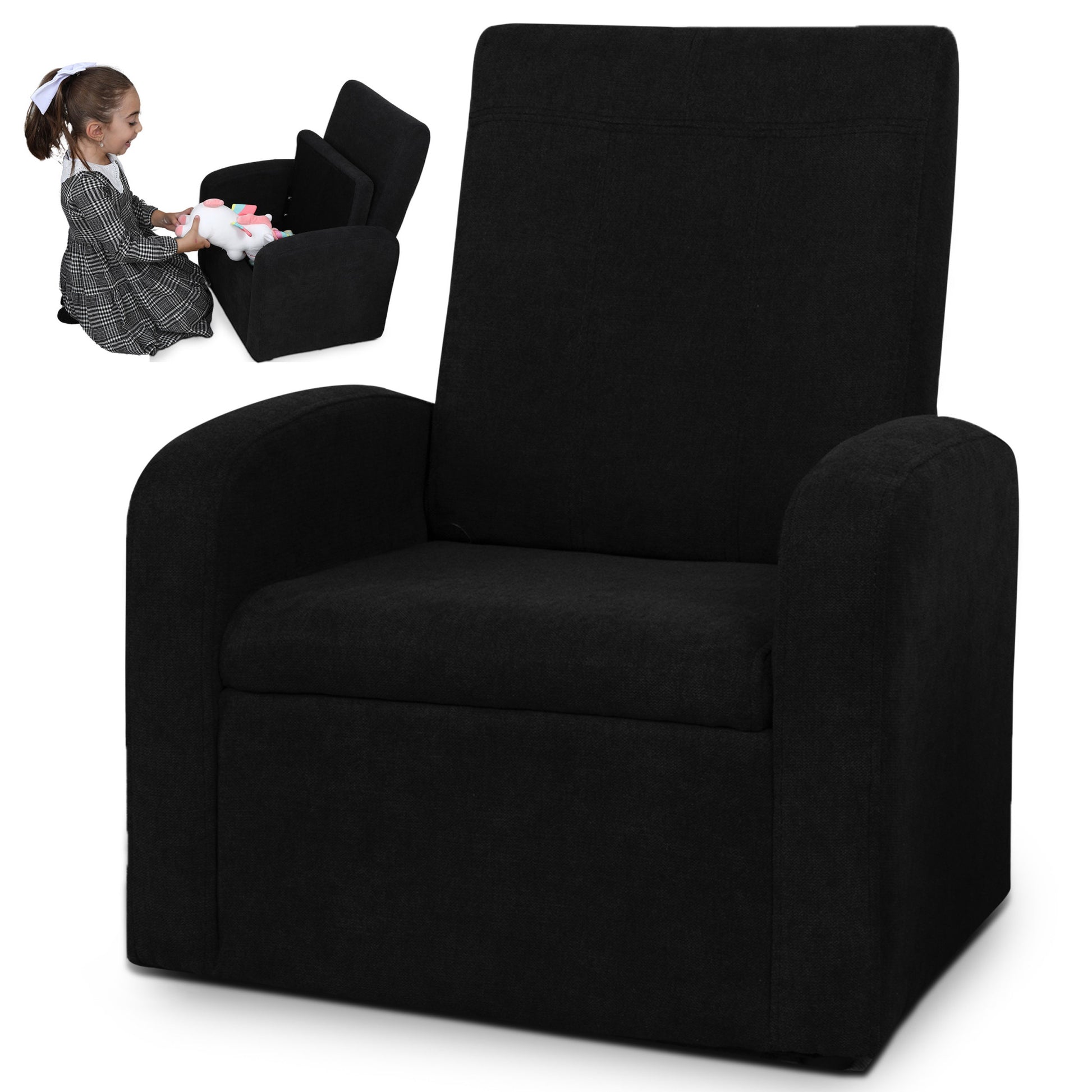 Kids Black Comfy Upholstered Recliner Chair with Storage-Baby Furniture-DECOROLALA