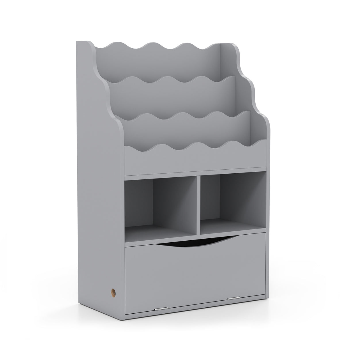 Kids Bookcase with 3-Tier Sling Bookshelf with Shelves Open Cubes and Flip Down Cabinet-Gray-Bookcases-DECOROLALA