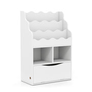 Kids Bookcase with 3-Tier Sling Bookshelf with Shelves Open Cubes and Flip Down Cabinet-White-Bookcases-DECOROLALA