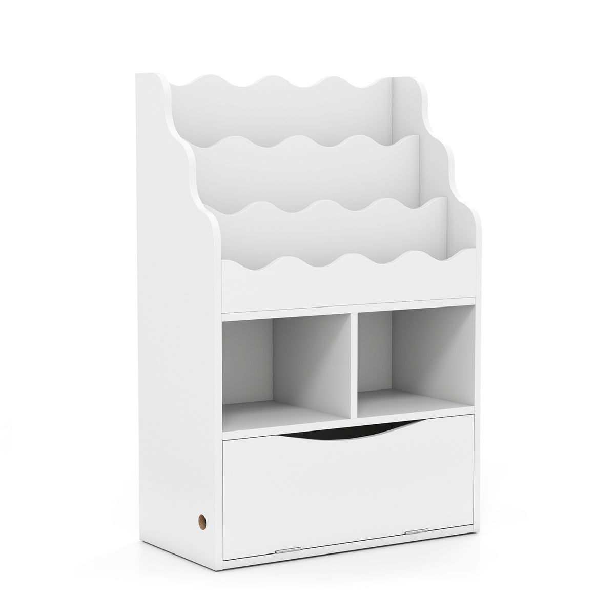 Kids Bookcase with 3-Tier Sling Bookshelf with Shelves Open Cubes and Flip Down Cabinet-White-Bookcases-DECOROLALA