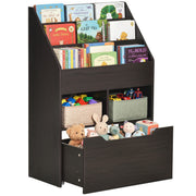 Kids Bookshelf Bookcase, Montessori-Inspired 4 Tier Large Capacity Rack Organizer with Moveable Drawer for Books for Reading Nook, Classroom, Bedroom, Playroom, Brown-Toys & Games > Toddler & Kids Furniture > Baby & Kids Storage-DECOROLALA