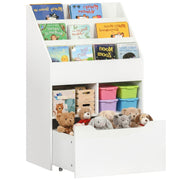 Kids Bookshelf Bookcase, Montessori-Inspired 4 Tier Large Capacity Rack Organizer with Moveable Drawer for Books for Reading Nook, Classroom, Bedroom, Playroom, White-Toys & Games > Toddler & Kids Furniture > Baby & Kids Storage-DECOROLALA