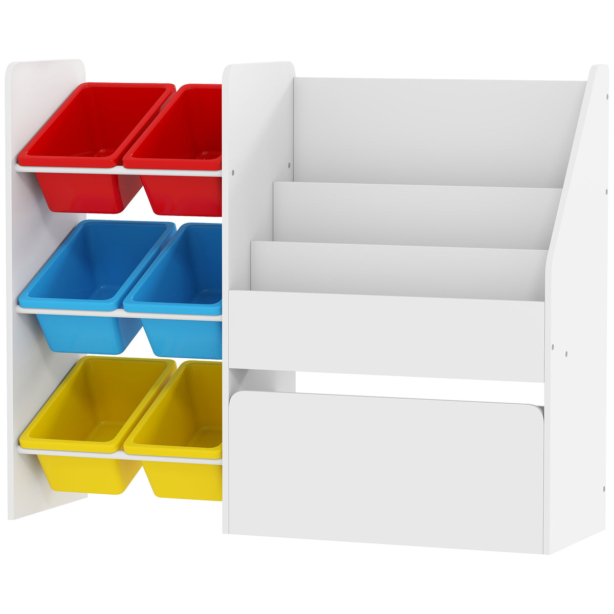 Kids Bookshelf and Toy Storage, 3-Tier Bookcase with 6 Removable Bins and Box for Toddler Nursery Playroom, Multi-Toys & Games > Toddler & Kids Furniture > Baby & Kids Storage-DECOROLALA