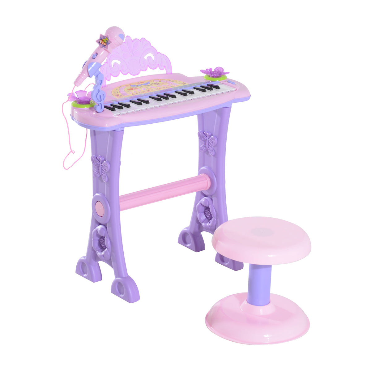 Kids Piano Electronic Keyboard Instrument with Microphone Stool 32 Keys Musical Toy Gift for Children Pink-Toys & Games > Baby & Toddler Toys > Electronic Musical Pianos-DECOROLALA
