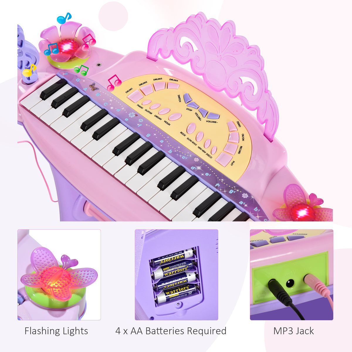 Kids Piano Electronic Keyboard Instrument with Microphone Stool 32 Keys Musical Toy Gift for Children Pink-Toys & Games > Baby & Toddler Toys > Electronic Musical Pianos-DECOROLALA