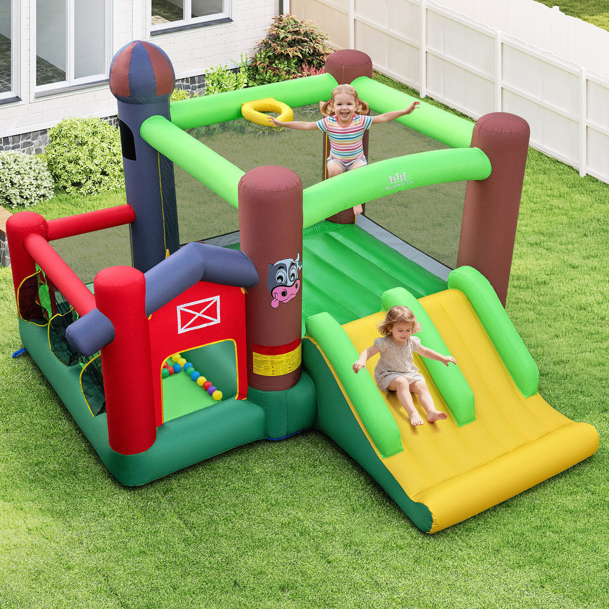 Château gonflable pour enfants 6-en-1 avec toboggan, trampoline et soufflerie de 680 W