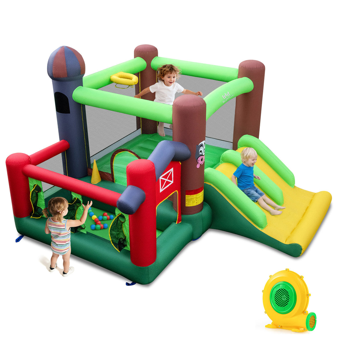 Château gonflable pour enfants 6-en-1 avec toboggan, trampoline et soufflerie de 680 W