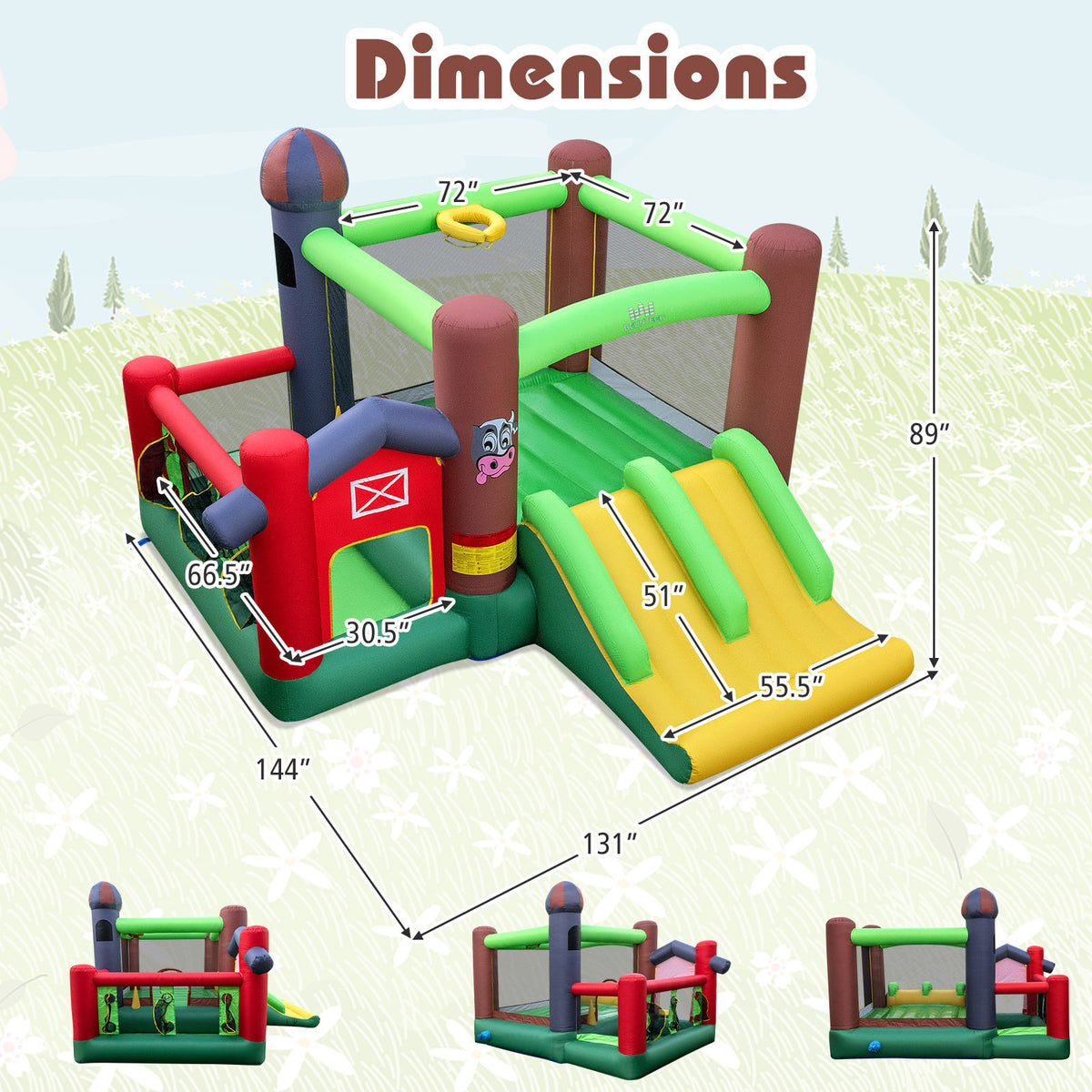 Château gonflable pour enfants 6-en-1 avec toboggan, trampoline et soufflerie de 680 W